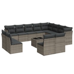 vidaXL Set Divani da Giardino 13 pz con Cuscini Grigio in Polyrattan