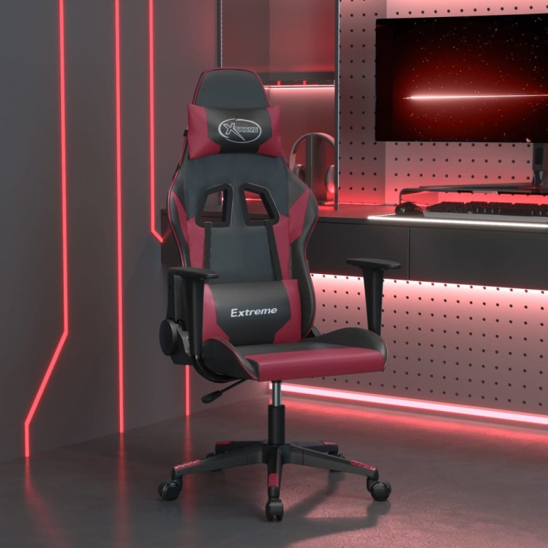 vidaXL Sedia Gaming Massaggio Nero e Rosso Vino in Similpelle