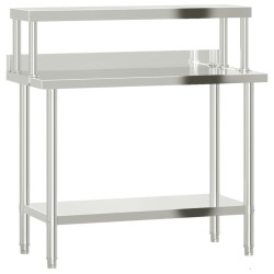 vidaXL Tavolo Lavoro Cucina con Ripiano 110x55x120 cm Acciaio Inox