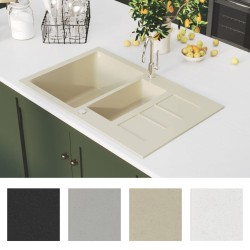 vidaXL Lavello Doppio da Cucina Beige in Granito