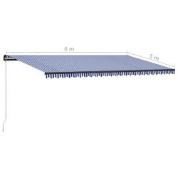 vidaXL Tenda da Sole Retrattile Manuale 600x300 cm Blu e Bianca