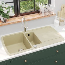 vidaXL Lavello da Cucina in Granito Vasca Doppia Beige