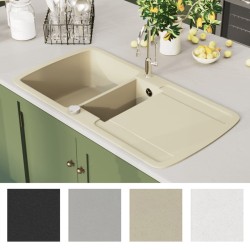 vidaXL Lavello da Cucina in Granito Vasca Doppia Beige