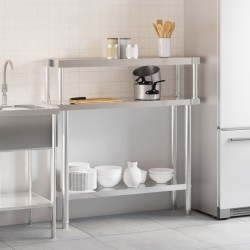 vidaXL Tavolo Lavoro Cucina con Ripiano 110x30x120 cm Acciaio Inox