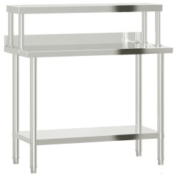 vidaXL Tavolo Lavoro Cucina con Ripiano 110x55x120 cm Acciaio Inox