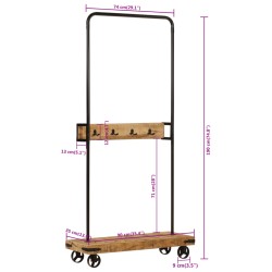 vidaXL Appendiabiti con Ruote 90x35x190cm Legno Massello Mango e Ferro