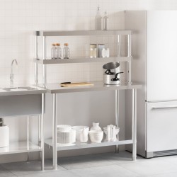 vidaXL Tavolo Lavoro Cucina con Ripiano 110x55x150 cm Acciaio Inox