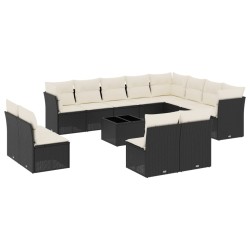 vidaXL Set Divani da Giardino 13pz con Cuscini Nero in Polyrattan