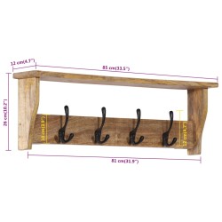 vidaXL Appendiabiti da Parete con 4 Ganci in Legno Massello di Mango