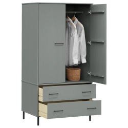   Armadio Gambe Metallo Grigio 90x55x172,5 cm Legno Massello OSLO