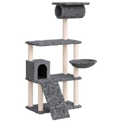   Albero per Gatti con Tiragraffi in Sisal Grigio Scuro 131 cm