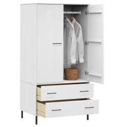   Armadio Gambe Metallo Bianco 90x55x172,5 cm Legno Massello OSLO