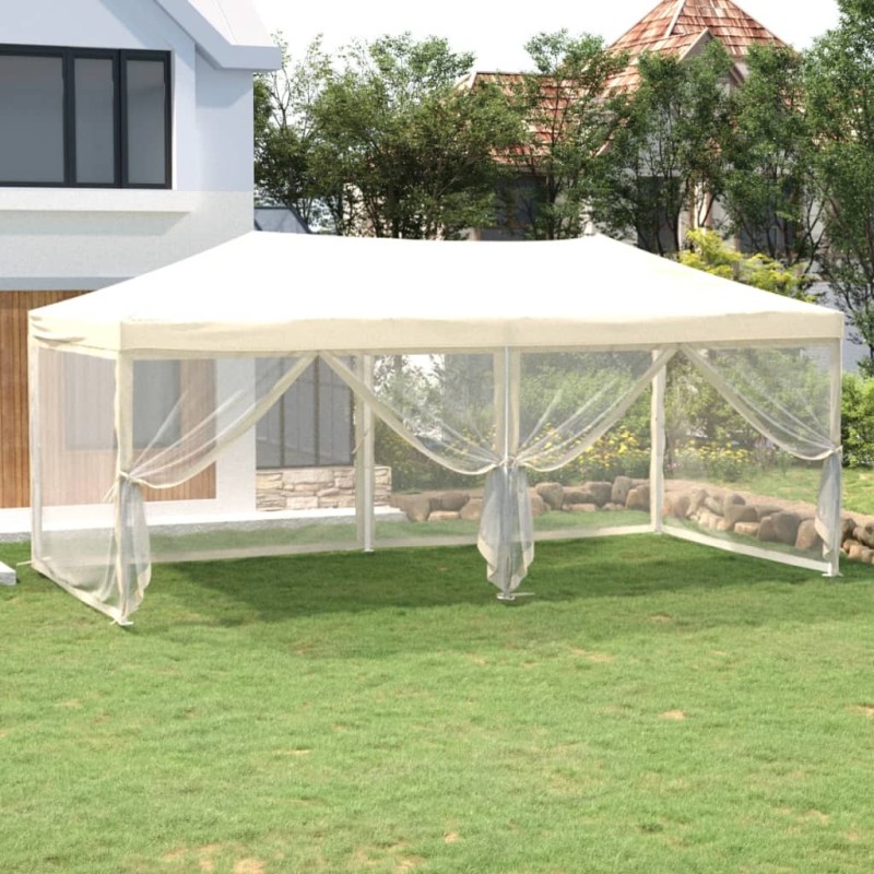   Tenda per Feste Pieghevole con Pareti Laterali Crema 3x6 m