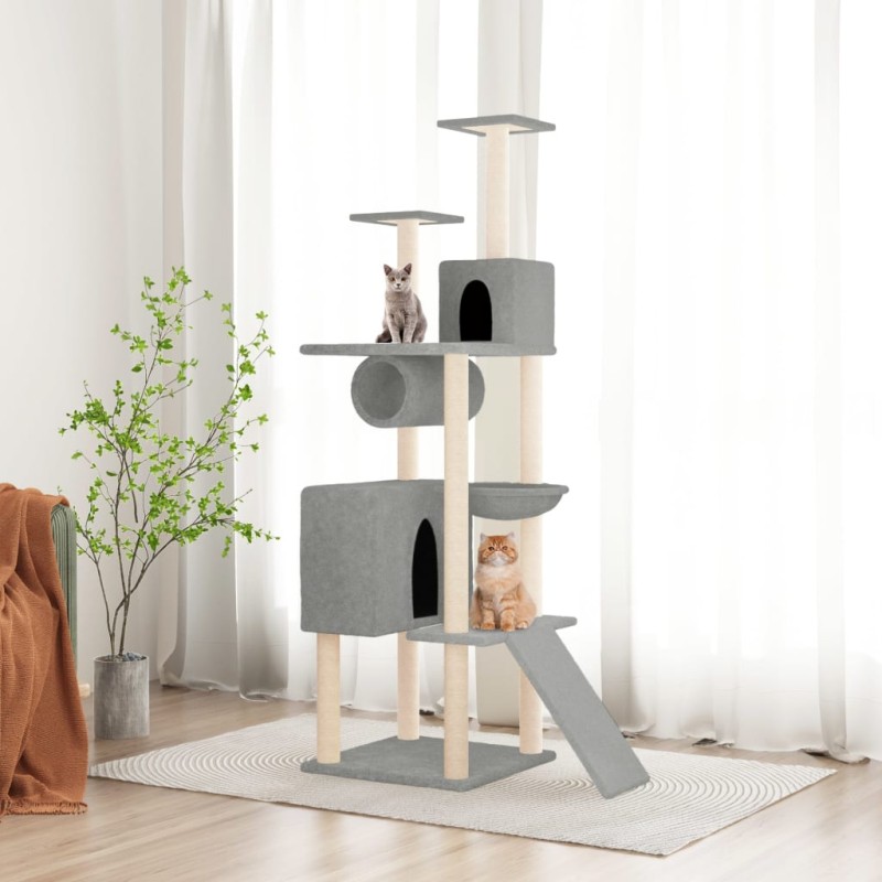   Albero per Gatti con Tiragraffi in Sisal Grigio Chiaro 168 cm