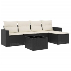 vidaXL Set Divano da Giardino 6 pz con Cuscini Nero in Polyrattan