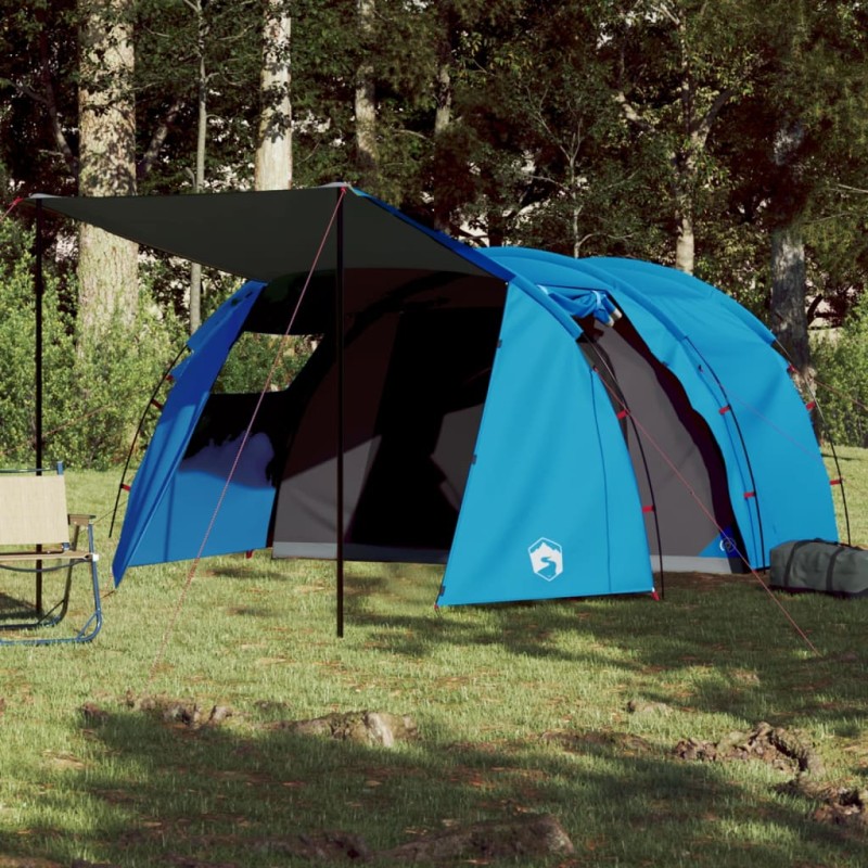 vidaXL Tenda da Campeggio 4 Persone Blu 420x260x153 cm Taffetà 185T