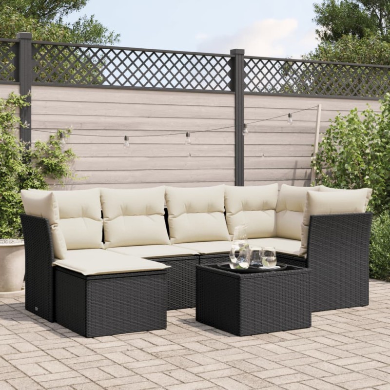 vidaXL Set Divani da Giardino con Cuscini 7pz Nero Polyrattan