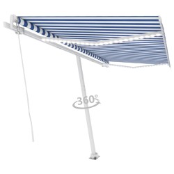 vidaXL Tenda da Sole Retrattile Manuale con LED 400x300cm Blu e Bianca