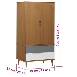   Armadio MOLDE Marrone 90x55x175 cm in Legno Massello di Pino