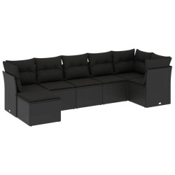 vidaXL Set Divani da Giardino con Cuscini 7pz Nero Polyrattan