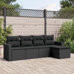 vidaXL Set Divani da Giardino 5 pz con Cuscini in Polyrattan Nero