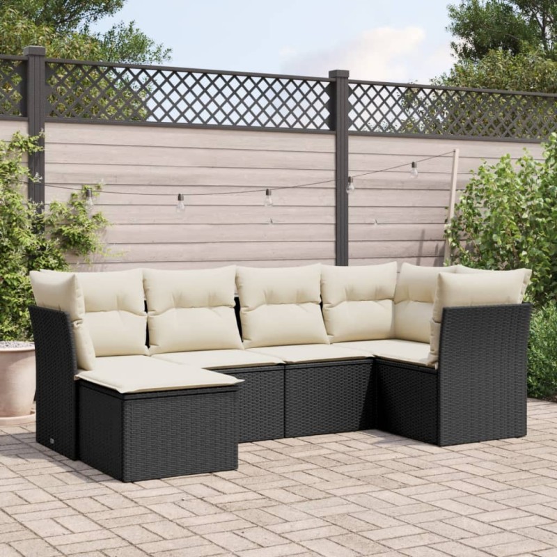 vidaXL Set Divano da Giardino 6 pz con Cuscini Nero in Polyrattan