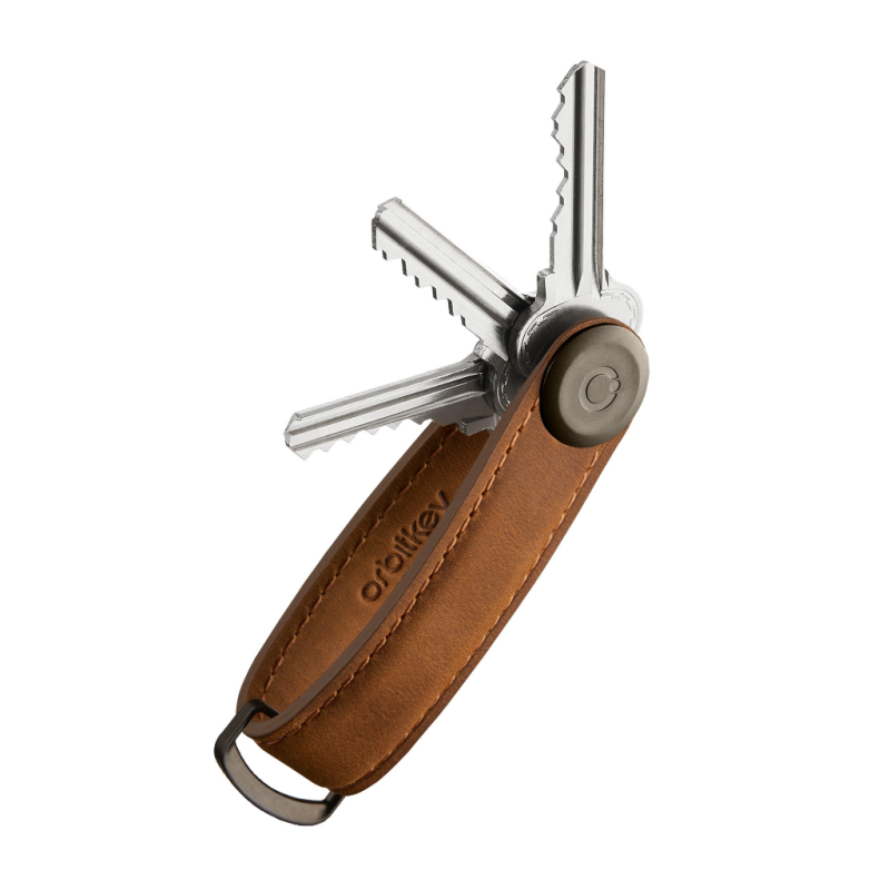 Orbitkey - Organizzatore di chiavi in Pelle Crazy-Horse - Colore Marrone castagna con cuciture marroni