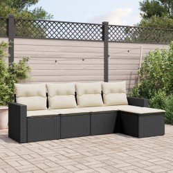 vidaXL Set Divani da Giardino 5 pz con Cuscini in Polyrattan Nero