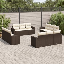 vidaXL Set Divani da Giardino 12 pz con Cuscini Marrone in Polyrattan