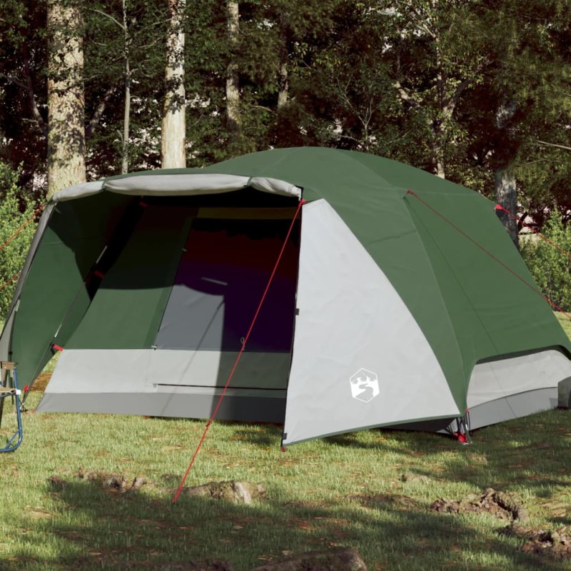 vidaXL Tenda da Campeggio 6 Persone Verde 412x370x190 cm Taffetà 190T