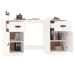   Scrivania con Armadietti Bianco 135x50x75cm Legno Massello Pino