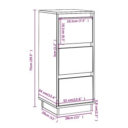   Credenze Grigie 2 pz 32x34x75 cm in Legno Massello di Pino