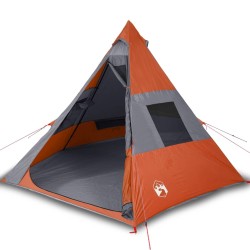 vidaXL Tenda Campeggio 7Persone Grigia e Arancione 350x350x280 Taffetà