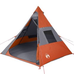 vidaXL Tenda Campeggio 7Persone Grigia e Arancione 350x350x280 Taffetà