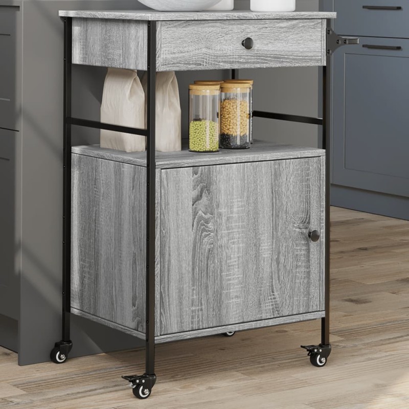 vidaXL Carrello da Cucina Grigio Sonoma 56x43x89,5cm Legno Multistrato