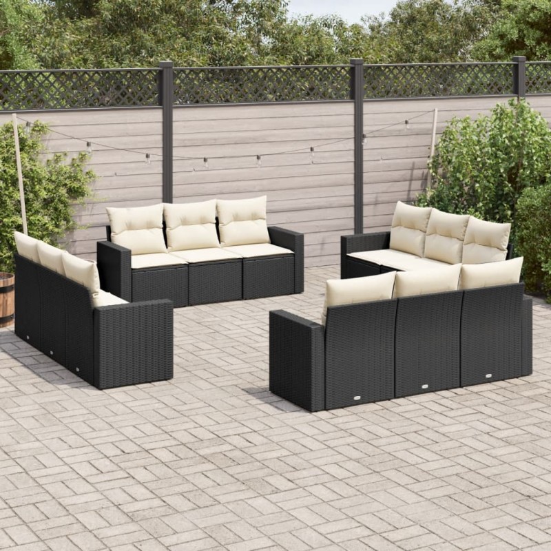 vidaXL Set Divani da Giardino 12 pz con Cuscini Nero in Polyrattan