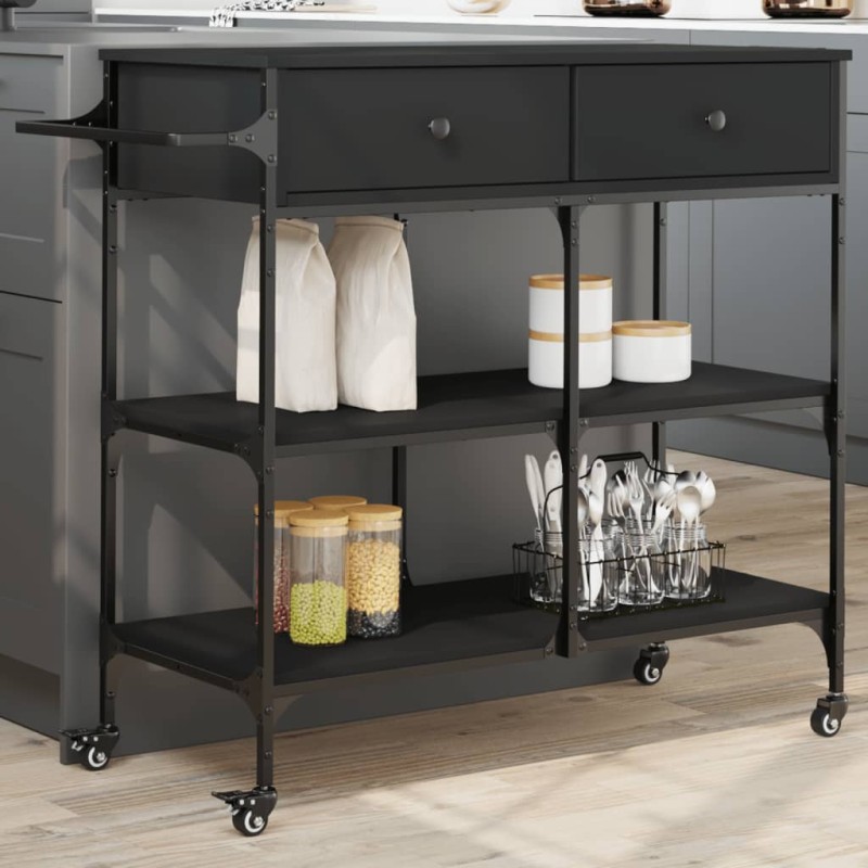 vidaXL Carrello da Cucina Nero 105x42x95 cm in Legno Multistrato