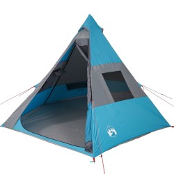 vidaXL Tenda da Campeggio 7 Persone Blu 350x350x280 cm Taffetà 185T