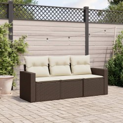 vidaXL Set Divano da Giardino 3 pz con Cuscini Marrone in Polyrattan