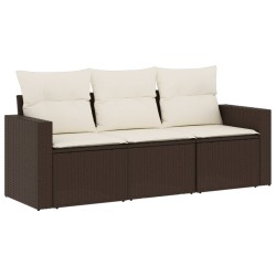 vidaXL Set Divano da Giardino 3 pz con Cuscini Marrone in Polyrattan