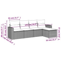 vidaXL Set Divano da Giardino 5 pz con Cuscini Marrone in Polyrattan