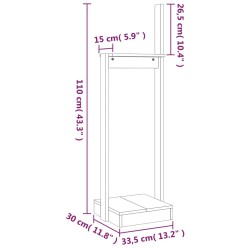 Portalegna Nero 33,5x30x110 cm in Legno Massello di Pino