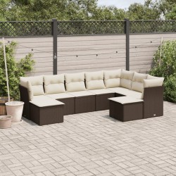 vidaXL Set Divani da Giardino 9pz con Cuscini Marrone in Polyrattan