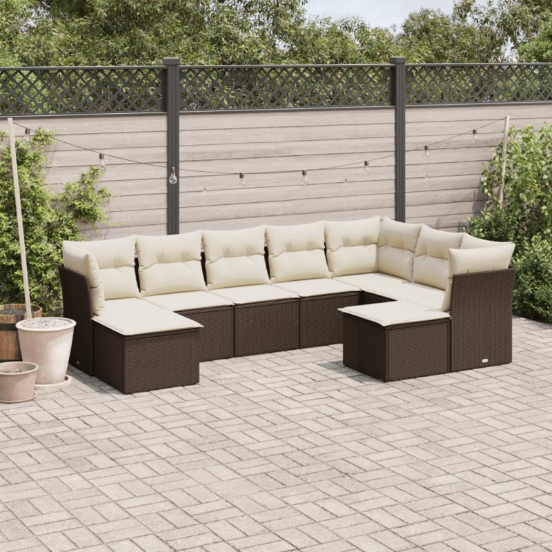 vidaXL Set Divani da Giardino 9pz con Cuscini Marrone in Polyrattan