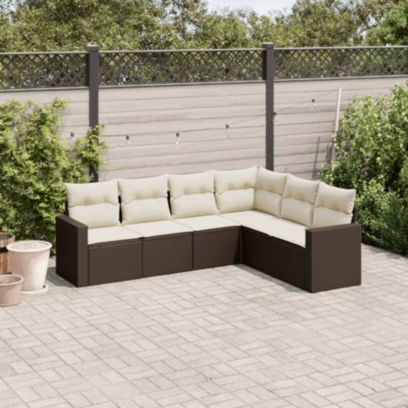 vidaXL Set Divano da Giardino 6 pz con Cuscini Marrone in Polyrattan