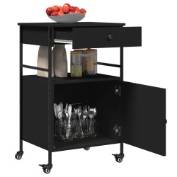 vidaXL Carrello da Cucina Nero 56x43x89,5 cm in Legno Multistrato