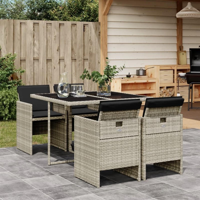 vidaXL Set Pranzo da Giardino 5pz con Cuscini Grigio Chiaro Polyrattan