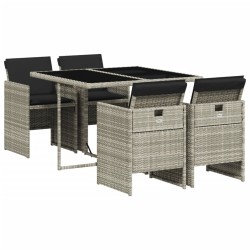 vidaXL Set Pranzo da Giardino 5pz con Cuscini Grigio Chiaro Polyrattan