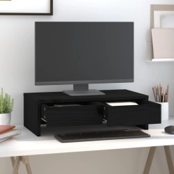 Supporto per Monitor Nero 50x27x15 cm in Legno Massello di Pino