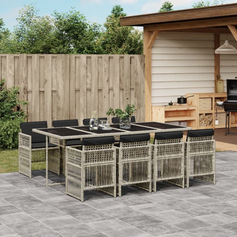 vidaXL Set Pranzo da Giardino 9pz con Cuscini Grigio Chiaro Polyrattan